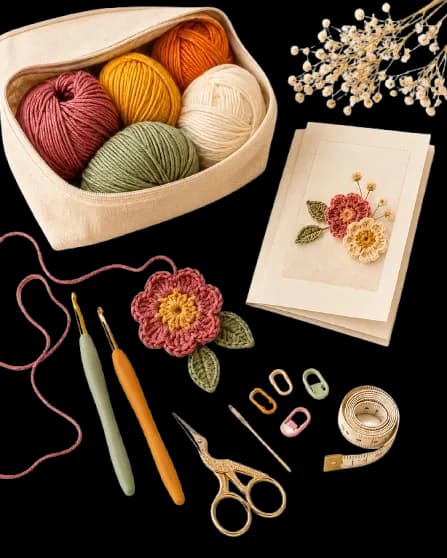 Crochet learning materials, yarn, or crochet tools
