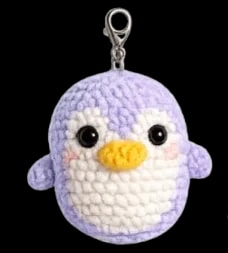 Purple fluffy crochet penguin reference